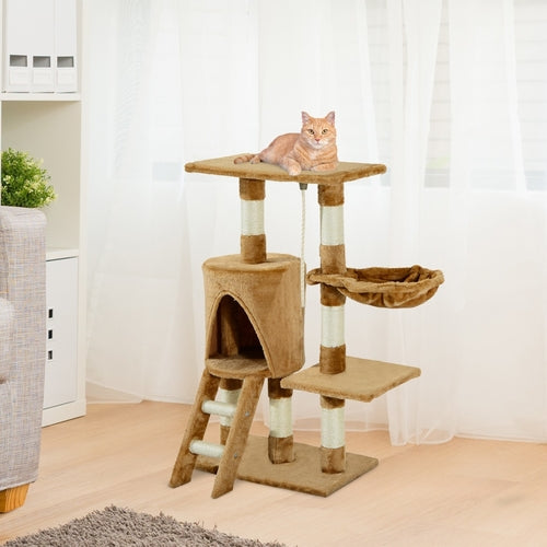 Tiragraffi per Gatti PawHut 95 cm – Torre Attività con Cuccia, Pali in Sisal e Piattaforme Multilivello